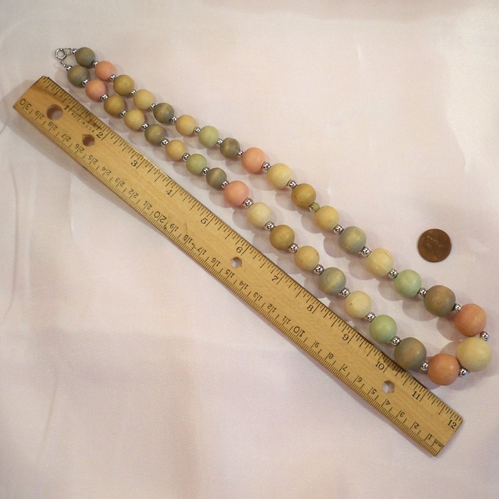 Washed Pastel Colored Wood Beads 24" Necklace - Picture 7 of 7